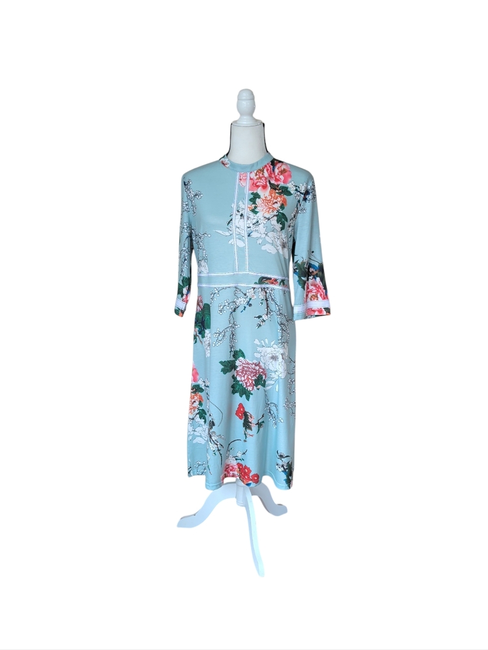 Homeyee Floral Midi Dress 10 Green White Aqua